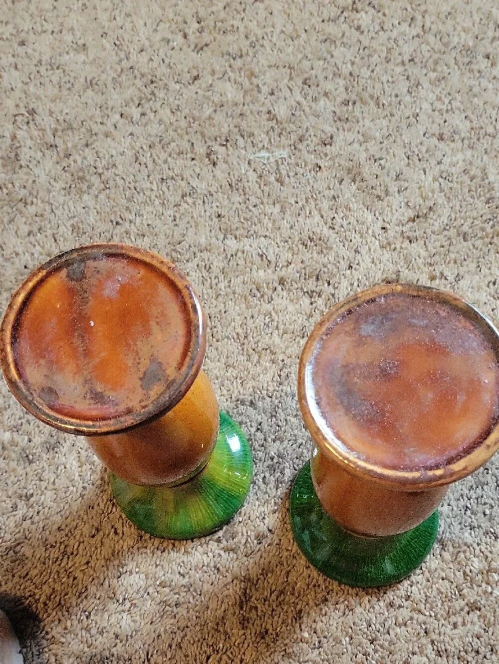 Handcrafted Ceramic Candlestick Holders in Amber and Green - Home Accents